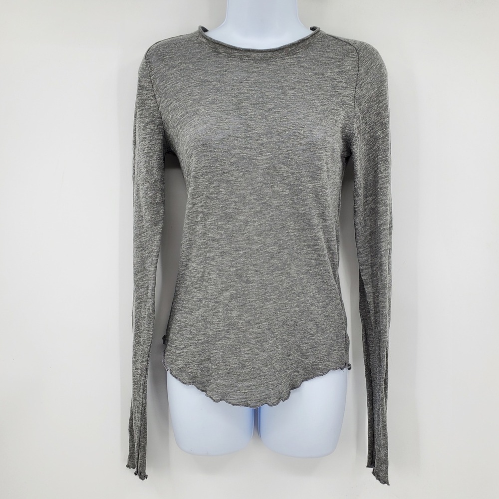 We The Free Free People Heather Gray Long Sleeve Scallped Hem Shirt OB1612618 M